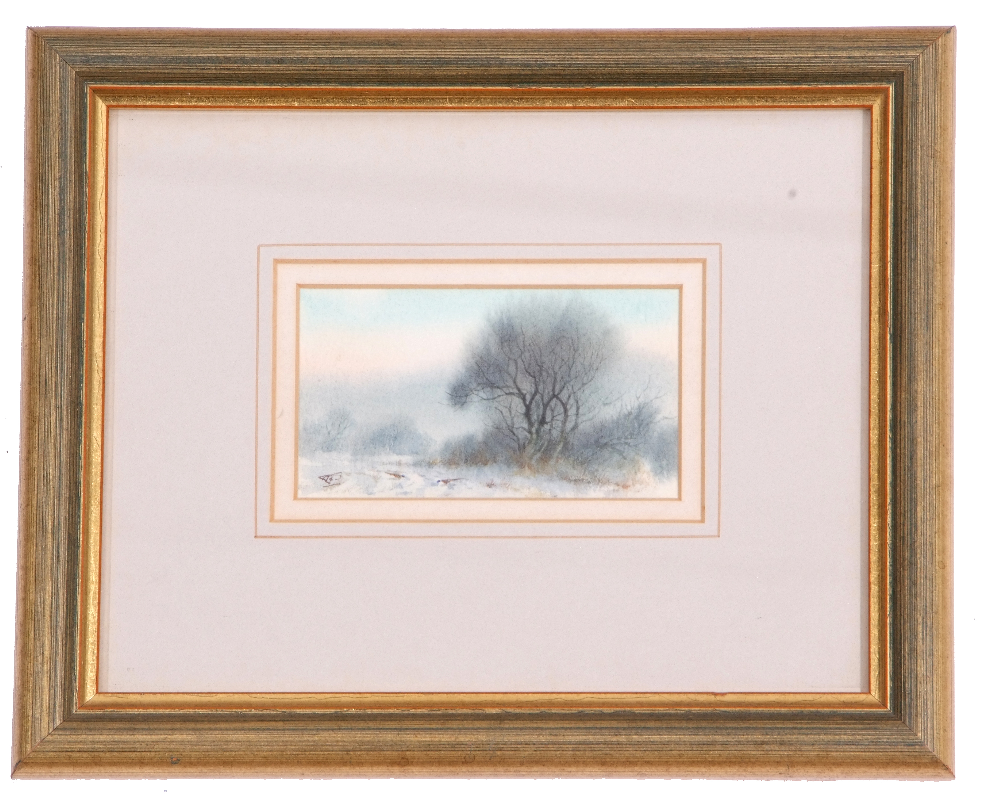 British, 20th century, A small winter landscape with game birds in the foreground, watercolour,