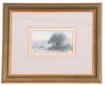 British, 20th century, A small winter landscape with game birds in the foreground, watercolour,