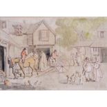 Samuel Howitt (British, 18th century), An unfinished sketch of a busy village looking onto a post