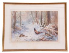 Roland Green (British, 20th century), Pheasants wintering, watercolour laid on paper, signed