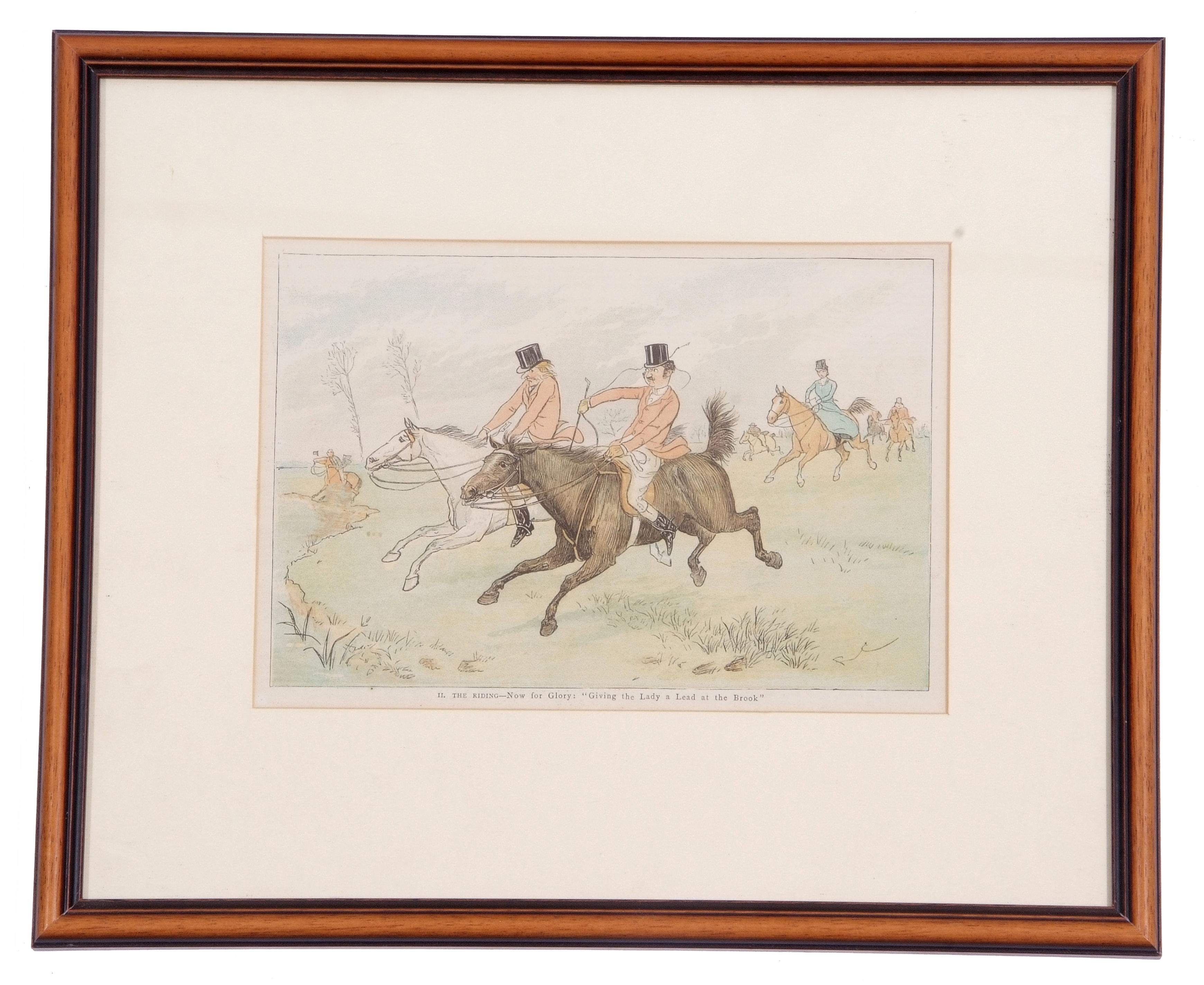 A set of four hunting cartoons from 'A Hurdle Race', coloured prints, 6.5 x 9.5ins - Image 5 of 5