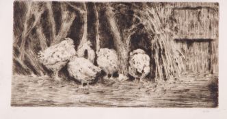 Horace Mann Livens (19th Century) A flock of Chickens, Monochrome, etching, initialled in