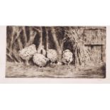 Horace Mann Livens (19th Century) A flock of Chickens, Monochrome, etching, initialled in