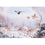 After J C Harrison (British, 20th century), Pheasants in the Snow, Planographic print, published