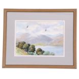 Bruce Henry (British, contemporary), Buzzards soaring above a lake, watercolour, signed, 8 x 12ins