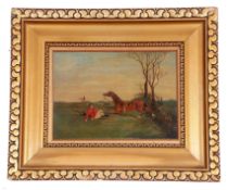 British, late 19th century, Hunting cartoon titled 'Spirit of the Fallen', oil on board, 10 x 16ins