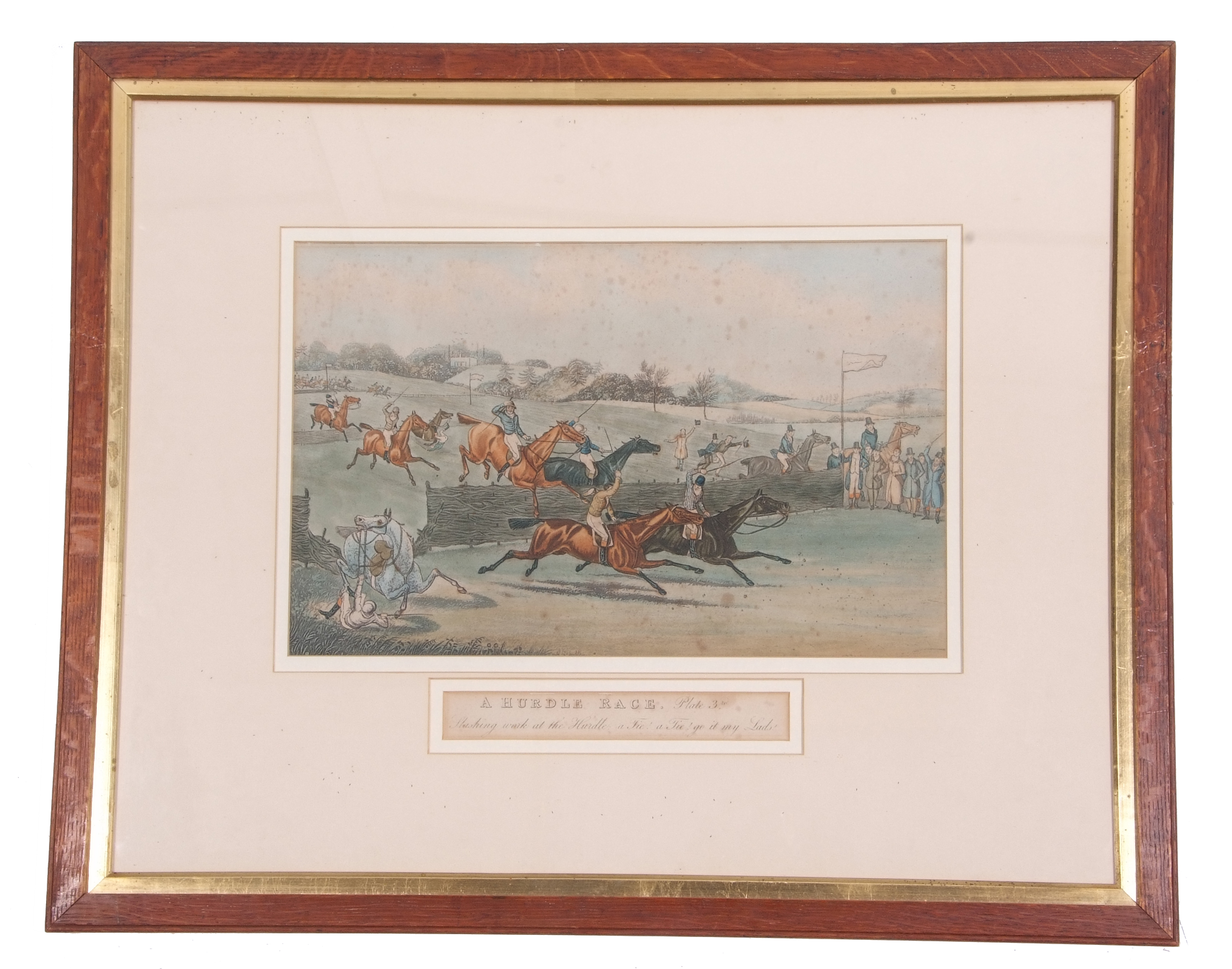 After Samuel Henry Alken (British, 19th century), 'A Hurdle Race', c1835: Pl 1 'Preparing to start - Image 5 of 8