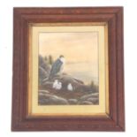 British 20th Century, Peregrine Falcon with eyases, Watercolour, indistinctly signed , approx