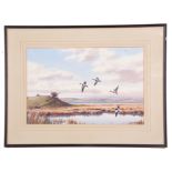 Winston Megoran (British 20th Century), ‘The Estuary Marsh’ A flight of Shelduck, Watercolour,