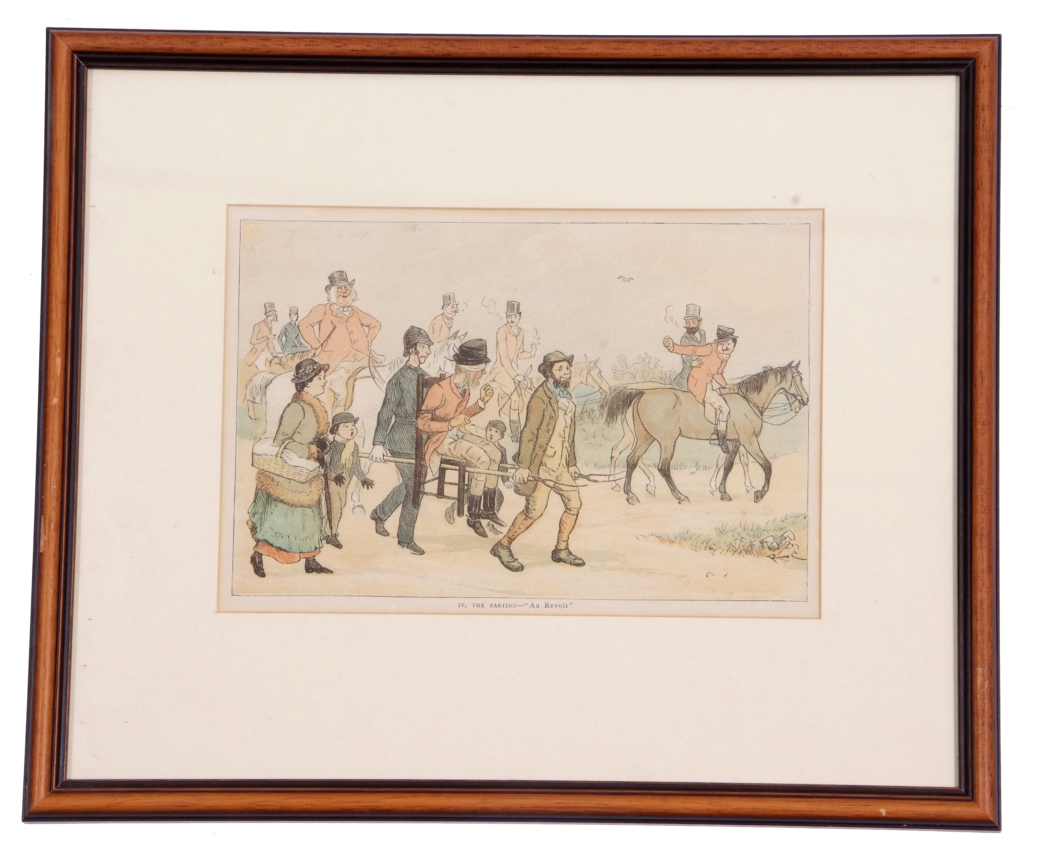 A set of four hunting cartoons from 'A Hurdle Race', coloured prints, 6.5 x 9.5ins - Image 4 of 5