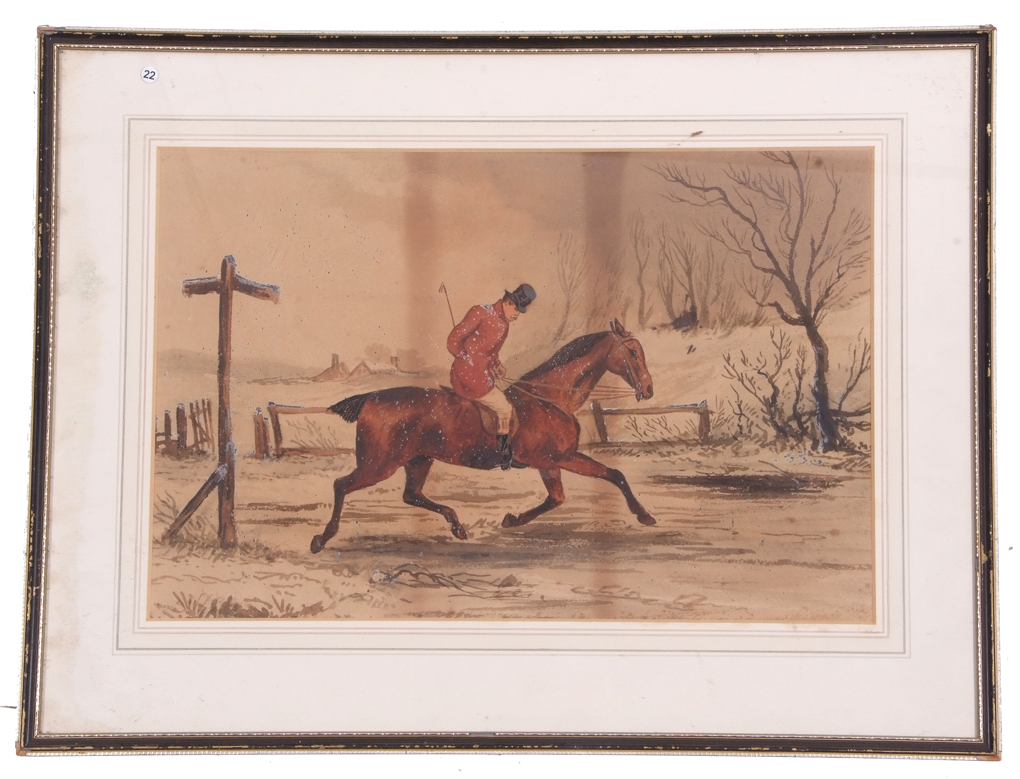 British, late 18th century or early 19th century, Huntsman in wintry conditions, unsigned, 12 x