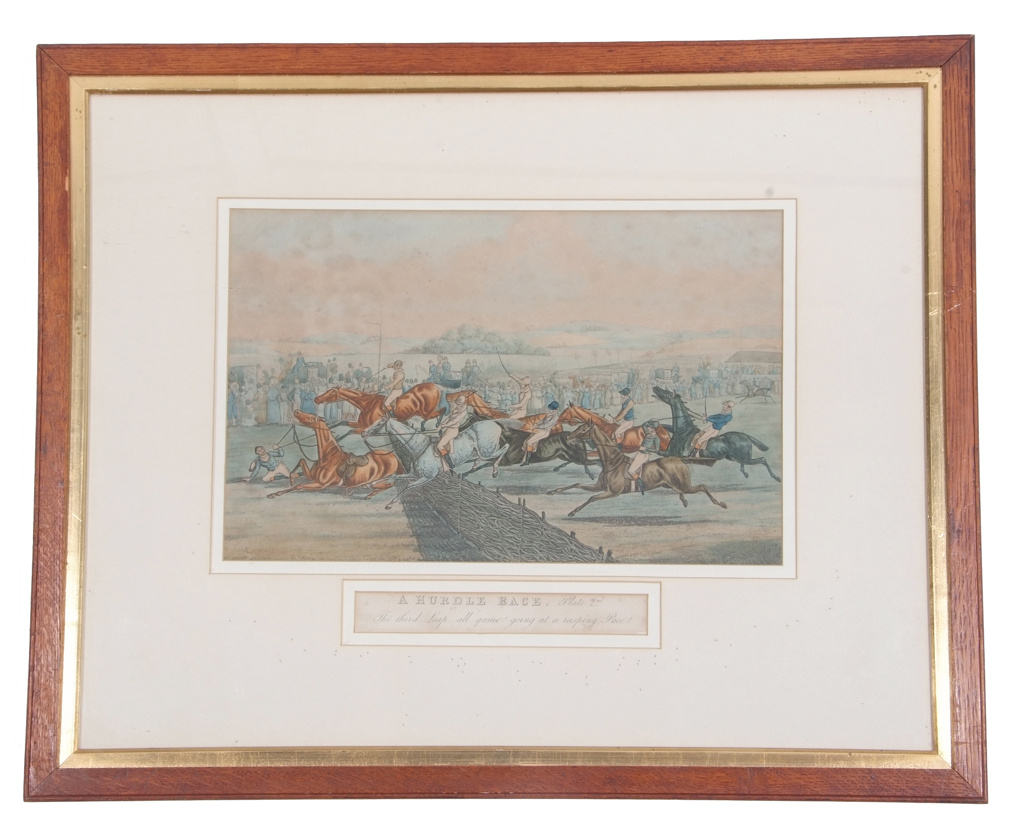 After Samuel Henry Alken (British, 19th century), 'A Hurdle Race', c1835: Pl 1 'Preparing to start - Image 7 of 8