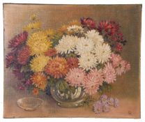 British 20th Century, Chrysanths in a vase, oil on canvas, signed withi monogram 'CD', unframed,