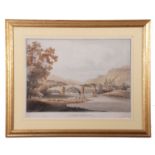 After Laport, engraved by B Comte, "Llanroost Bridge, Merionethshire", hand coloured aquatint,