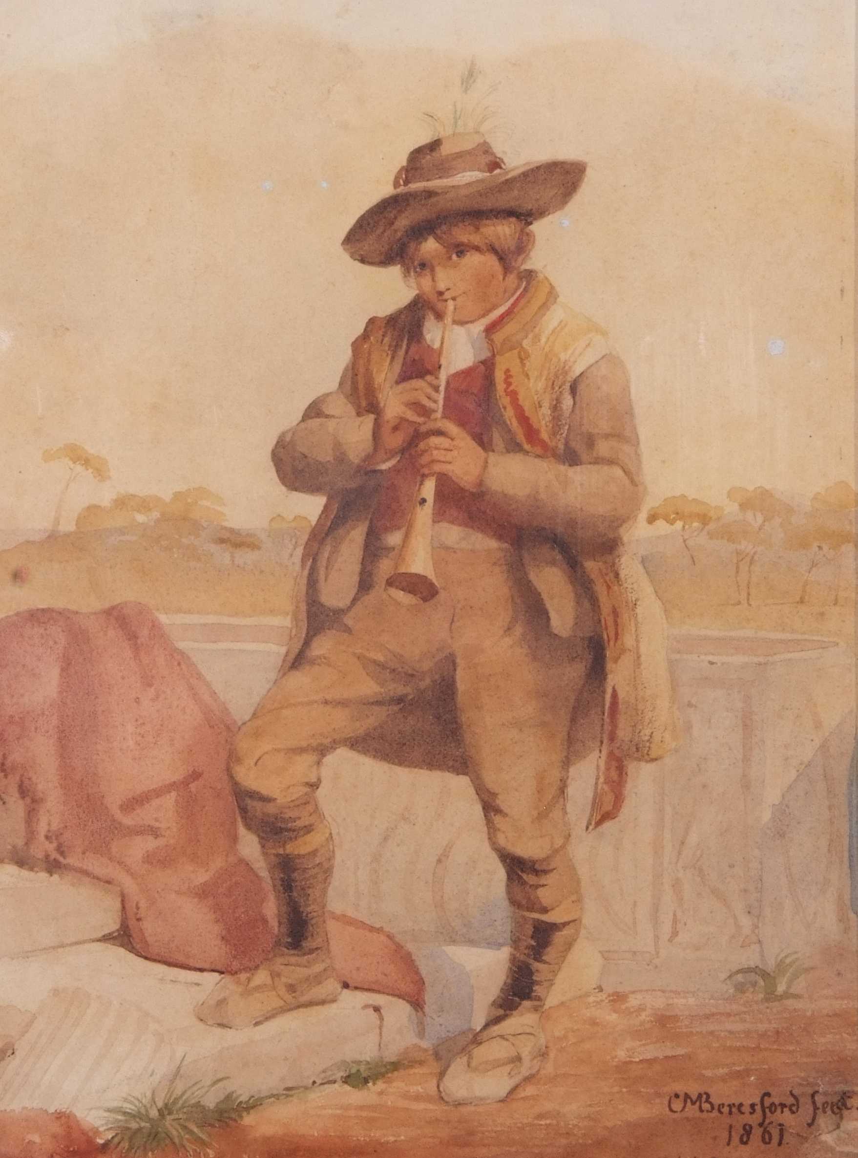 Cecilia Melanie Beresford (British 19th Century) A portrait of a young man playing a pipe, - Image 2 of 2