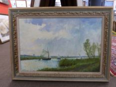 Alistair Kilburn, (British, 20th century), Norfolk wherries on the Broads, oil on canvas, signed, 21