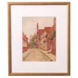 British 20th Century, A village lane with figures in the distance, watercolour, 5 x 7ins