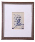 British 20th Century, An abstract study of 3 female figures, indistinctly signed, 1953, 5 x 8ins