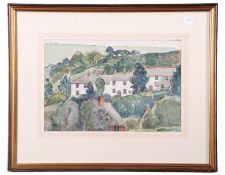 British, 20th century, White houses set within a landscape, watercolour on paper, unsigned, 23 x