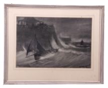 Horace Tuck (British, 20th century), Shipping with the wind and tide, charcoal on paper, 29 x 44cm