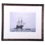 Michael Morley (British 20th Century), The Mayflower anchored off New England, Limited edition print