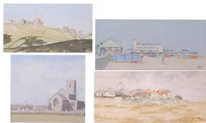 John Hunt (British 20th Century), East Anglian landscapes, including Beach Huts, Southwold and