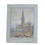 After John Coney, "Hotel de Ville - Brussels", hand coloured etching, published by J Coney, 1828, 48