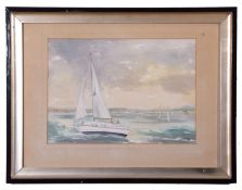 British, 20th century, Solent Racing, watercolour on paper, unsigned, 36 x 25cm