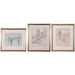 John Hunt (British 20th Century), Three separate pictures of bathers (x3), pencil, watercolour,