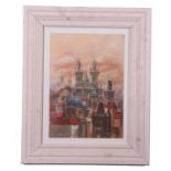 Contemporary, Prague roofscape , oil on canvas, indistinctly signed, 10 x 14ins