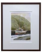 AR Norman Sayle, Moored boat coloured print, signed and numbered 10/395 in pencil to lower margin 33