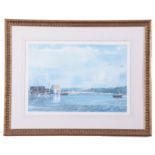 David Talks (British Contemporary), A harbour view , Limited edition print, numbered 74/250 and