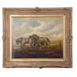 British, late 19/20th Century, Landscape with Ploughman, oil on board, 17 x 21ins