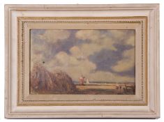 Manner of Campbell A Mellon (British 19/20th Century) A Norfolk landscape, oil on board, bears