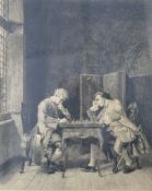 A 19th century or later etching of 'The Chess Players', inscribed and indistinctly signed, approx 11