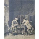 A 19th century or later etching of 'The Chess Players', inscribed and indistinctly signed, approx 11