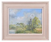 T Fairhurst, signed Oil on board, Wind Pump, 22 x 28cm