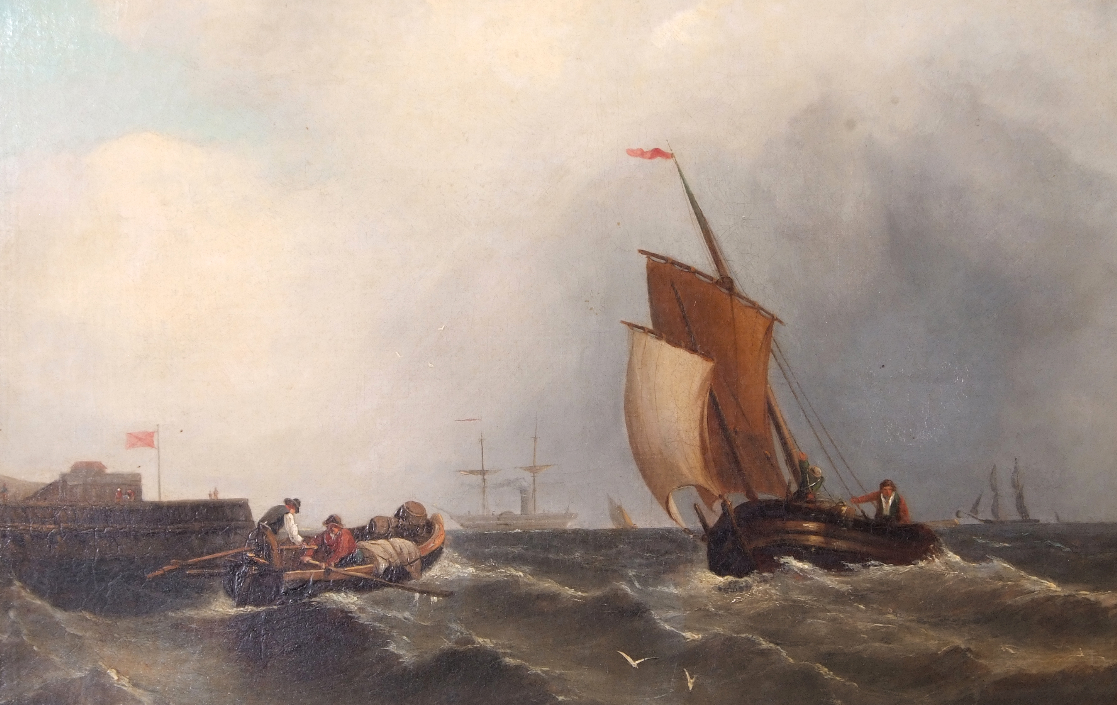 Attributed to Clarkson Frederick Stanfield RA RBA (British 19th Century) Shipping in a stiff - Image 2 of 2