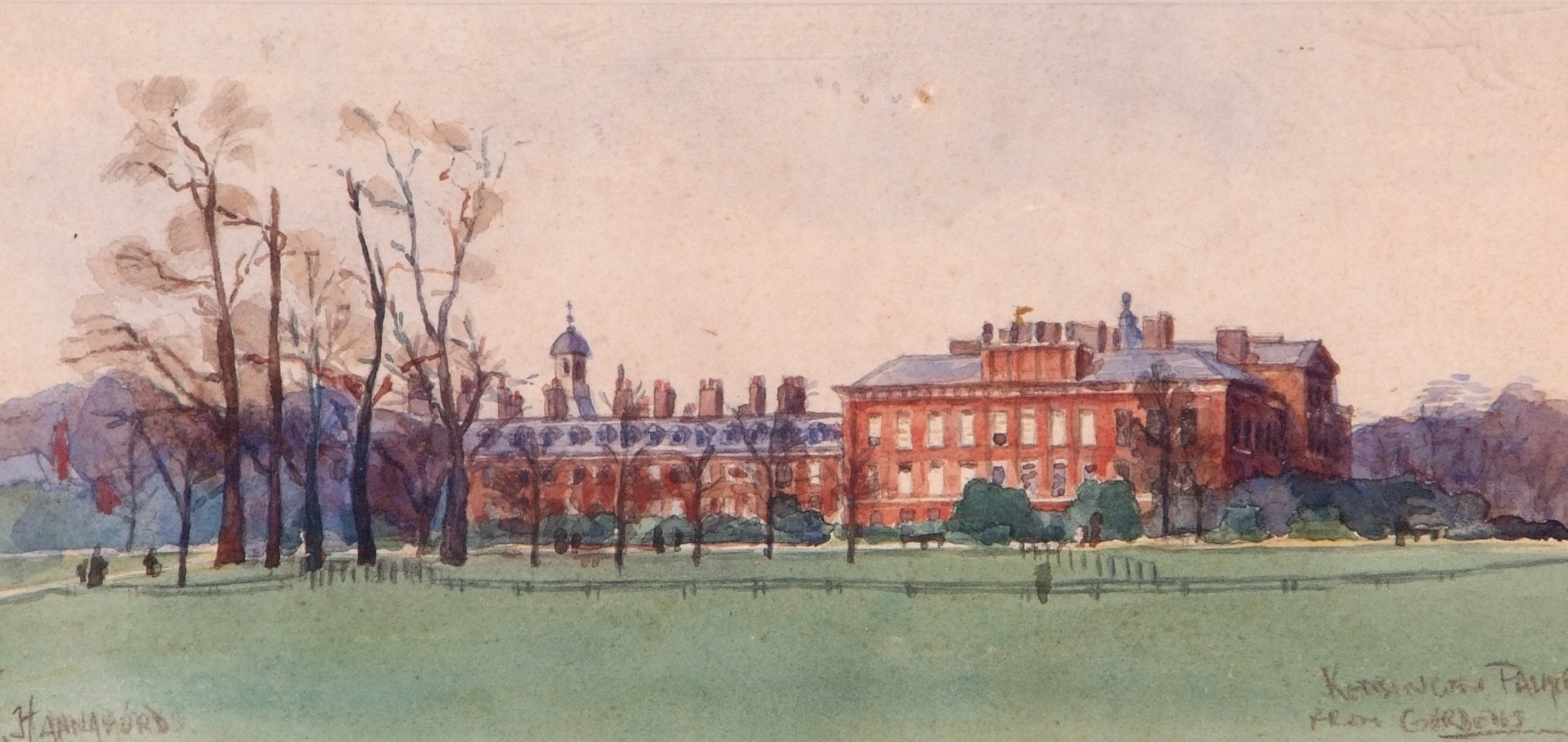 Charles Hannaford (British 20th Century) Kensington Palace from the gardens, watercolour, signed and - Image 2 of 2