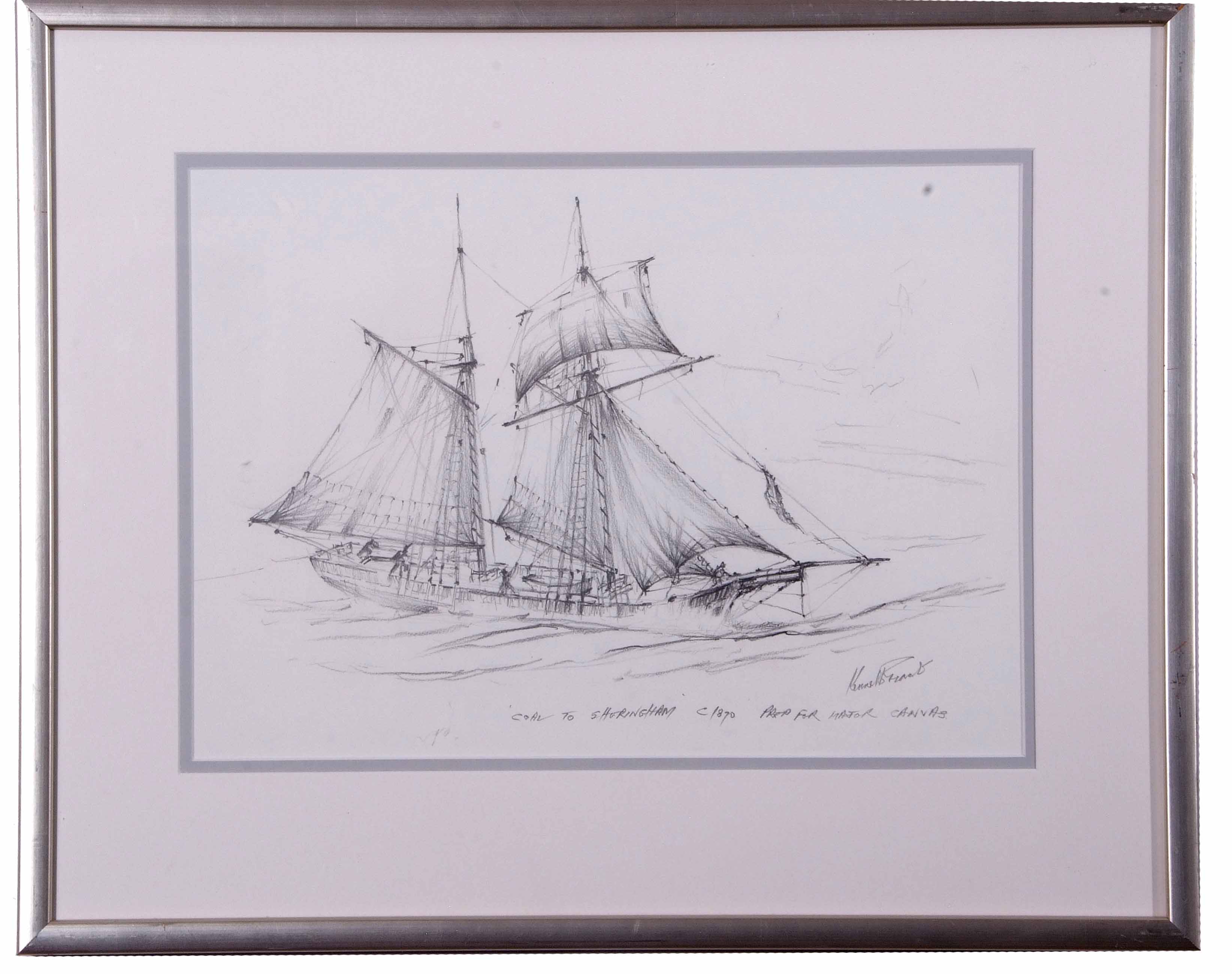 Kenneth Grant (British 20th Century), Tall ships, including the trading brig 'Countess of Leicester' - Image 3 of 4
