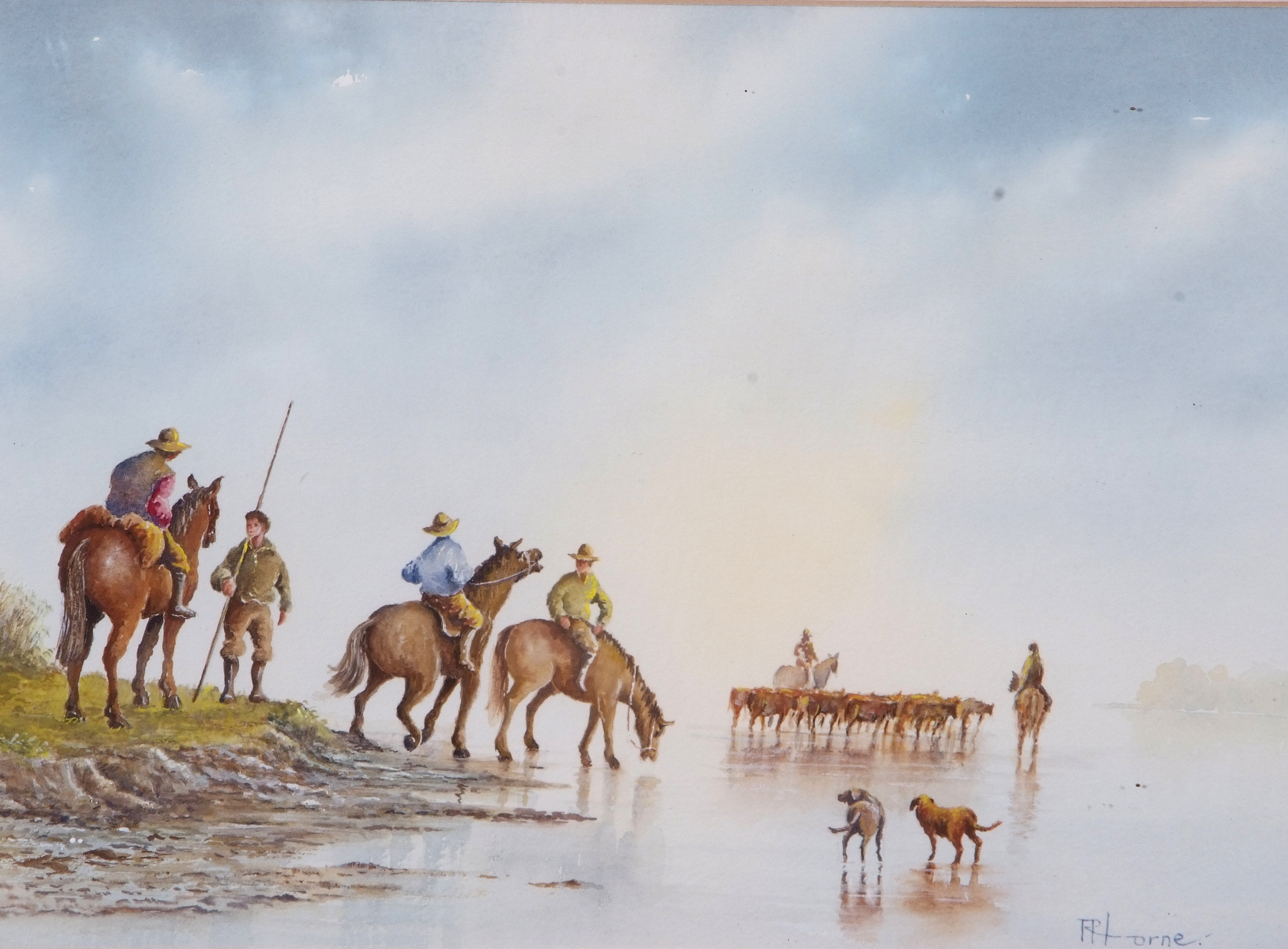 R. Horne (British 20th Century), Cattle drovers, watercolour, signed, 10 x 14ins - Image 2 of 2