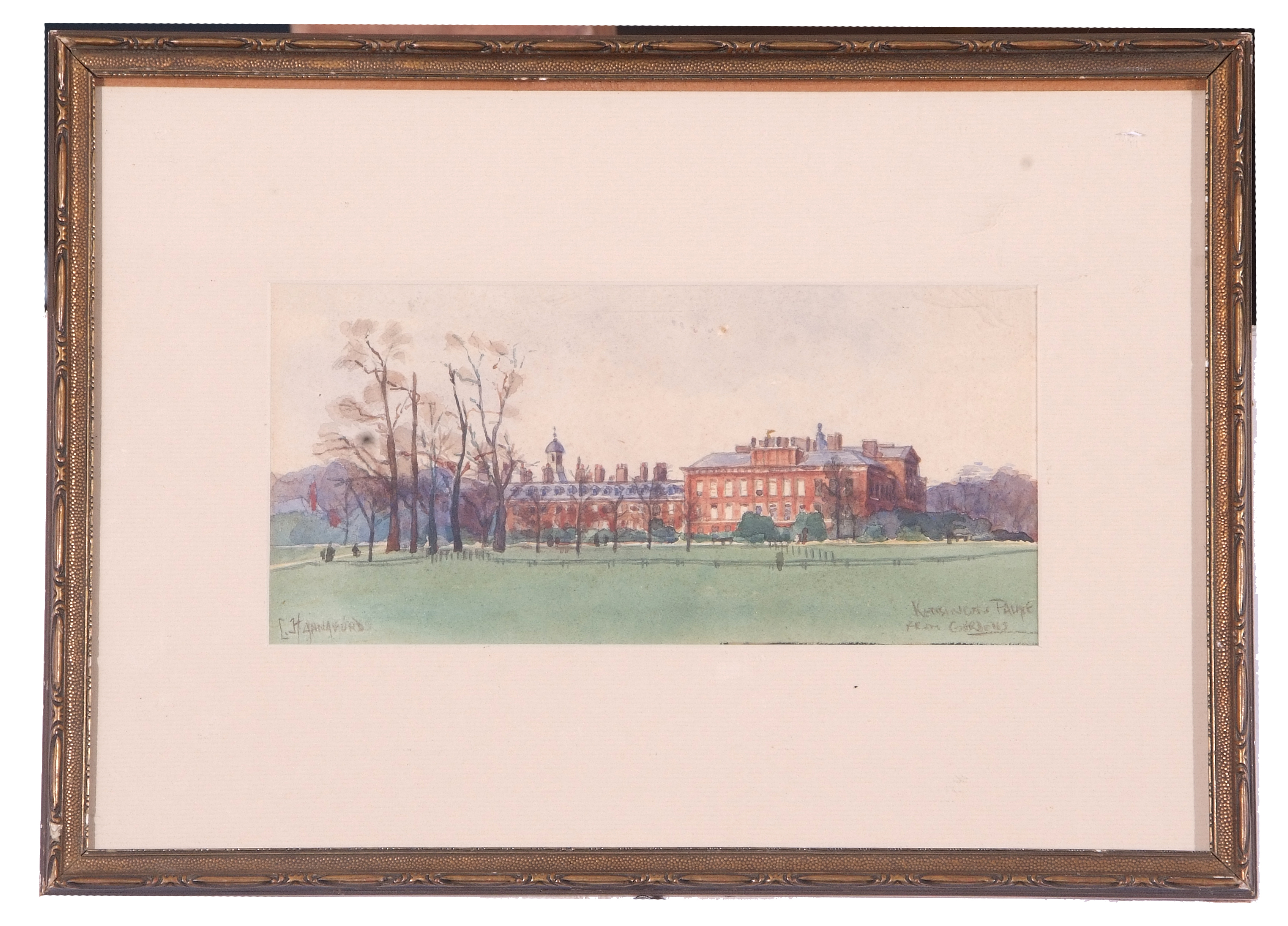 Charles Hannaford (British 20th Century) Kensington Palace from the gardens, watercolour, signed and