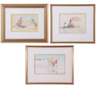 John Hunt (British 20th Century), Various beach scenes (x3), pencil, watercolour, signed, 4 x
