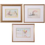 John Hunt (British 20th Century), Various beach scenes (x3), pencil, watercolour, signed, 4 x