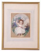 British 19th Century A portrait of a young girl, watercolour, indistinctly signed, oval, 5 x 6ins