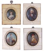 A collection of portrait miniatures set in bone/Ivory frames, late 19th/early 20th Century, (x4),