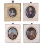 A collection of portrait miniatures set in bone/Ivory frames, late 19th/early 20th Century, (x4),