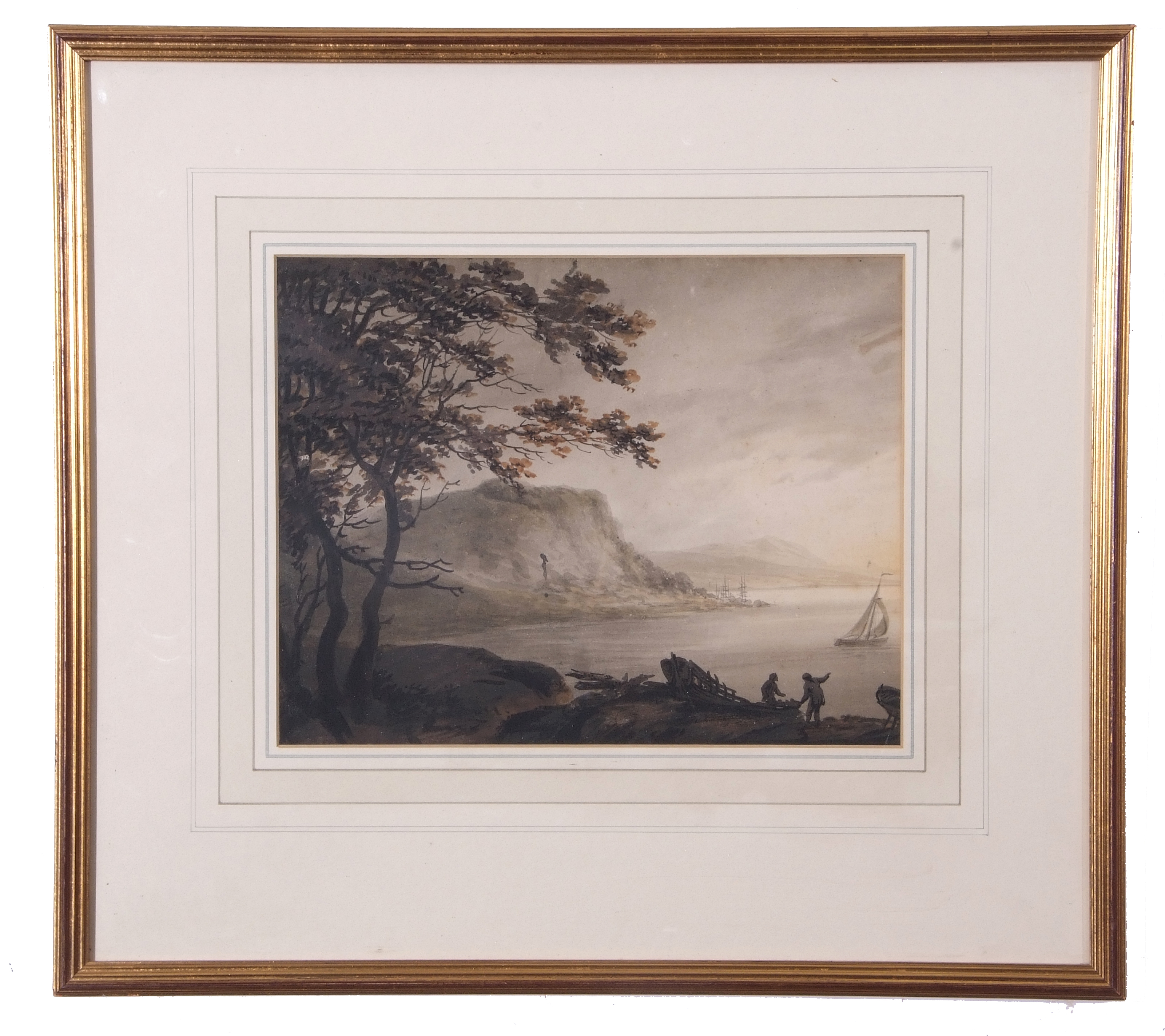Attributed to William Payne (British, late 18th Century) A coastal scene , watercolour, 8 x 11ins