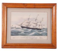 Coloured print "The Clipper Ship Dreadnought", set in birds eye maple frame
