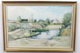Jason Partner, (British, 20th century), The village of Glanford, Norfolk, watercolour and body